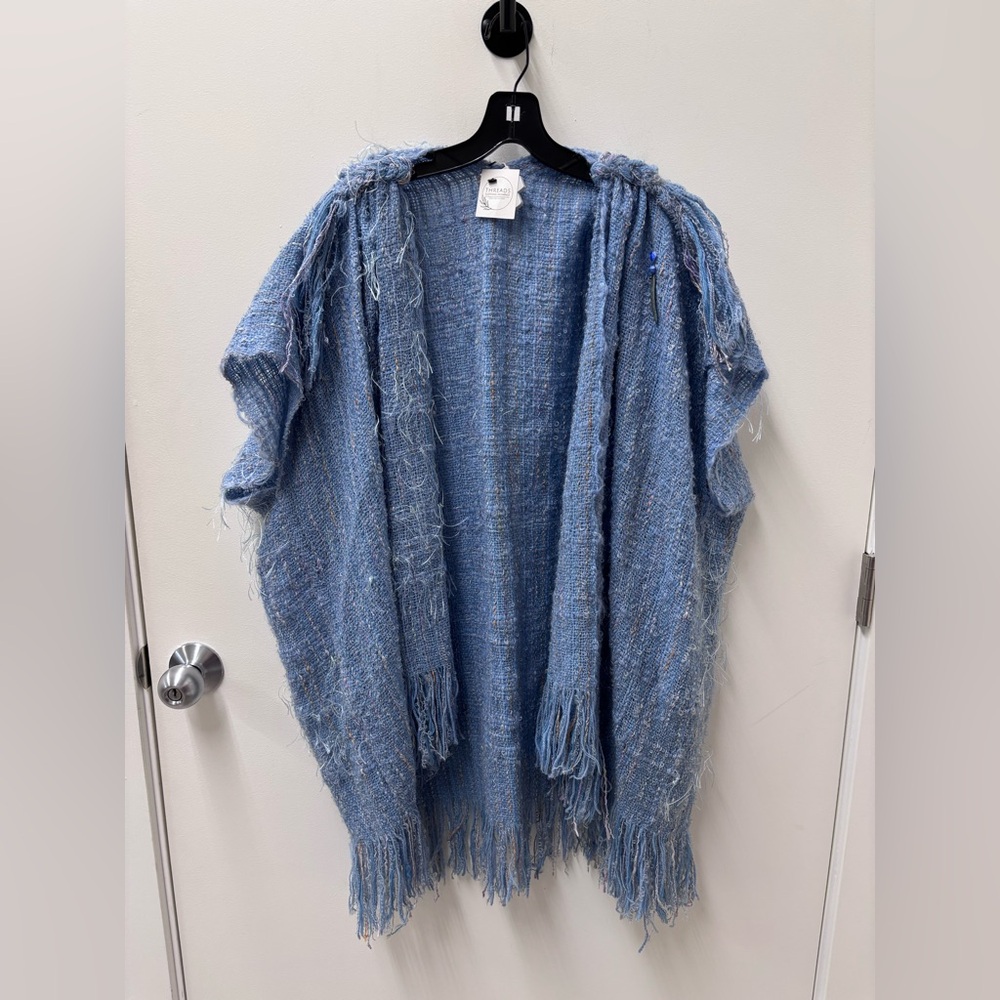 Vintage Handmade Blue Fringed Open-Front Cardigan